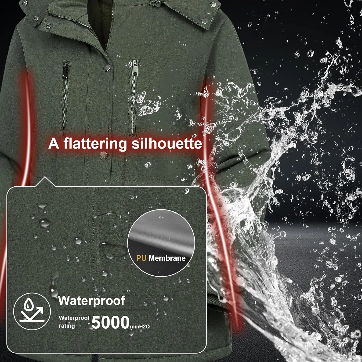 Chrisuno Women's Plus Size Winter Coat Insulated Military Parka Jacket Waterproof Fleece Lined Thickened Detachable Hood