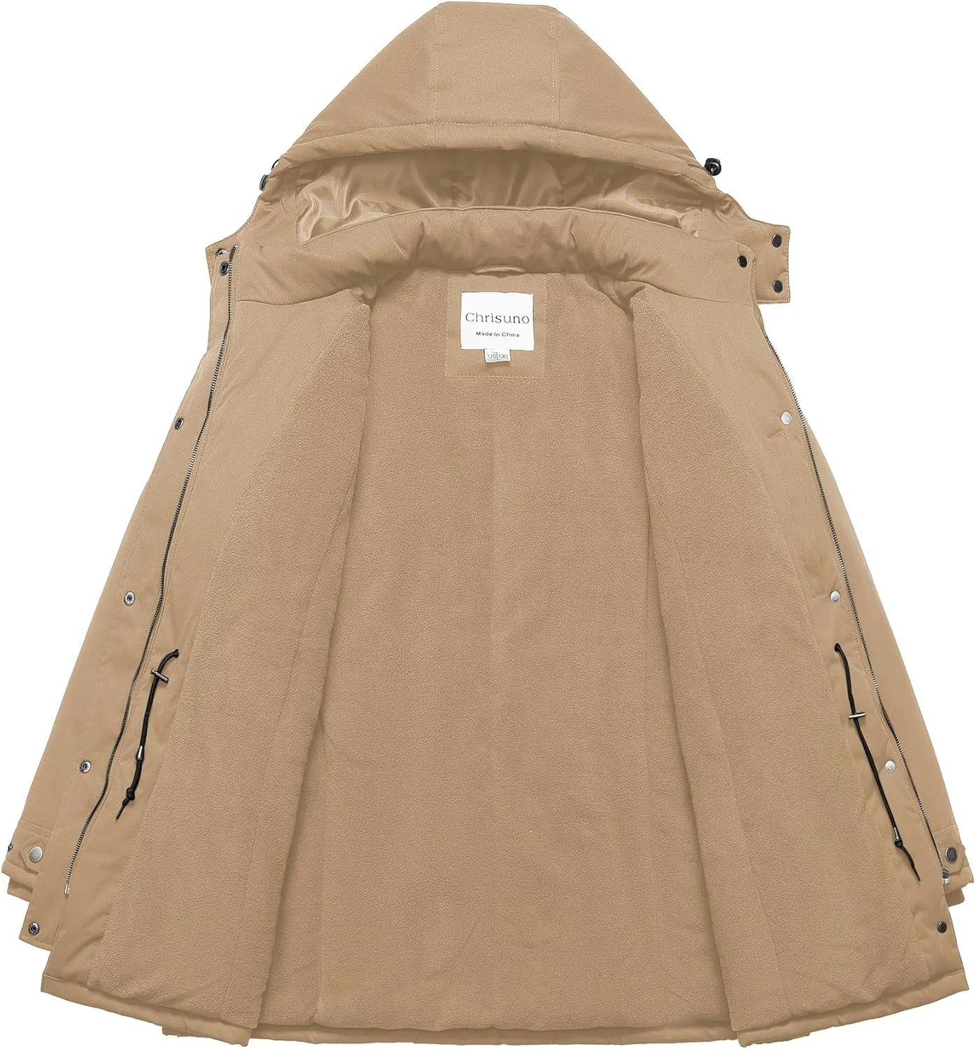 Chrisuno Women's Plus Size Winter Coat Insulated Military Parka Jacket Waterproof Fleece Lined Thickened Detachable Hood