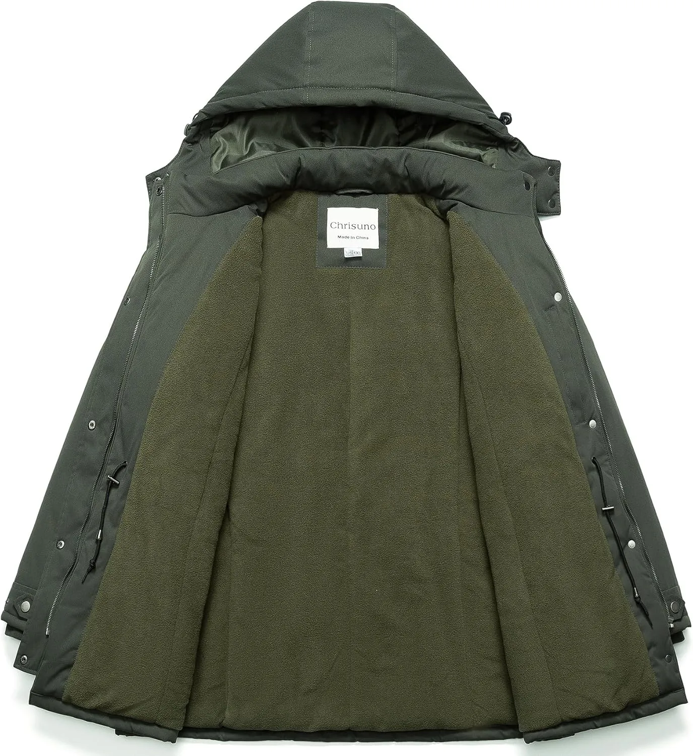 Chrisuno Women's Plus Size Winter Coat Insulated Military Parka Jacket Waterproof Fleece Lined Thickened Detachable Hood