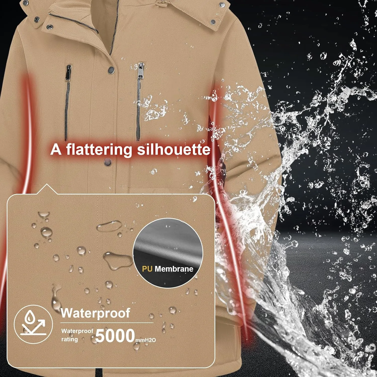 Chrisuno Women's Plus Size Winter Coat Insulated Military Parka Jacket Waterproof Fleece Lined Thickened Detachable Hood