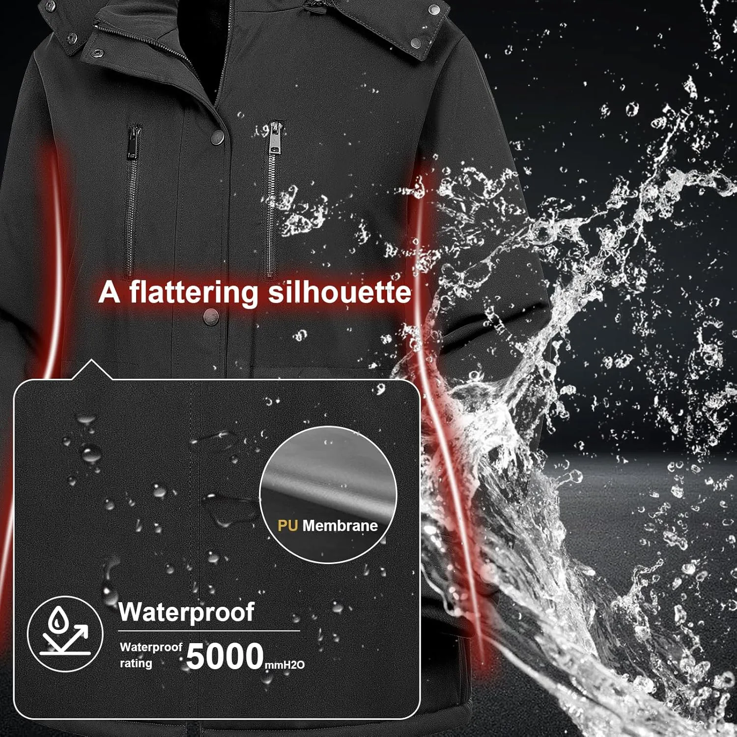 Chrisuno Women's Plus Size Winter Coat Insulated Military Parka Jacket Waterproof Fleece Lined Thickened Detachable Hood