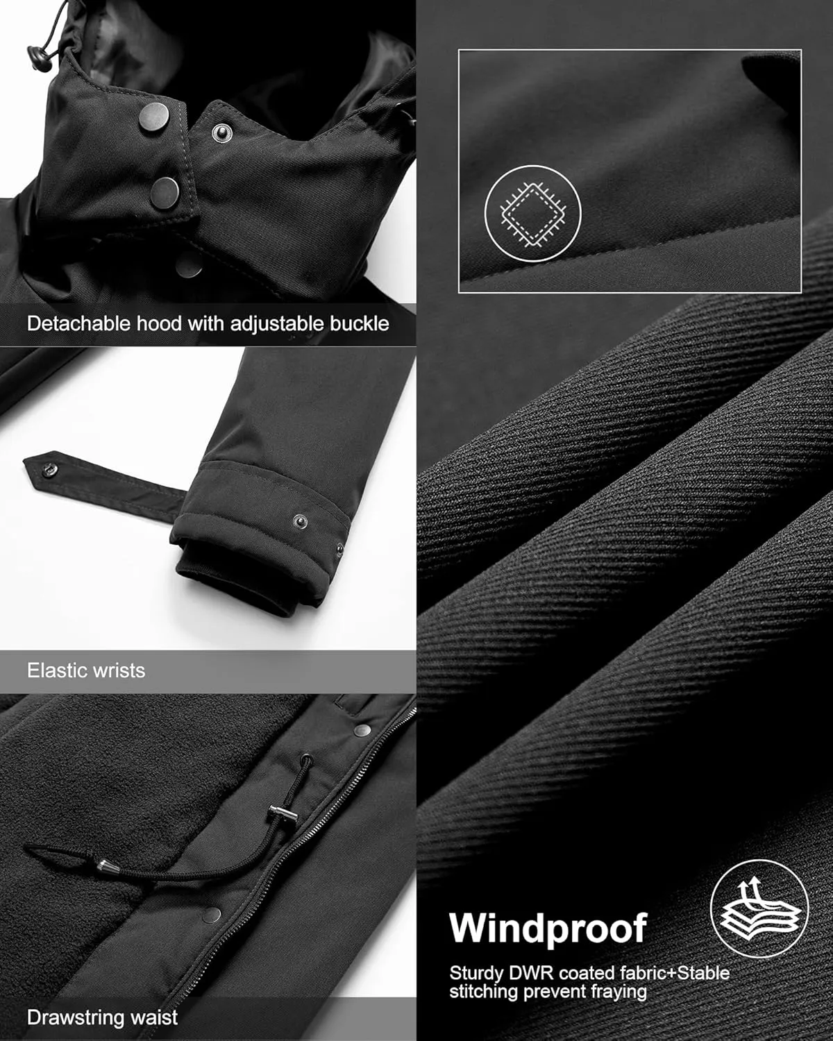 Chrisuno Women's Plus Size Winter Coat Insulated Military Parka Jacket Waterproof Fleece Lined Thickened Detachable Hood