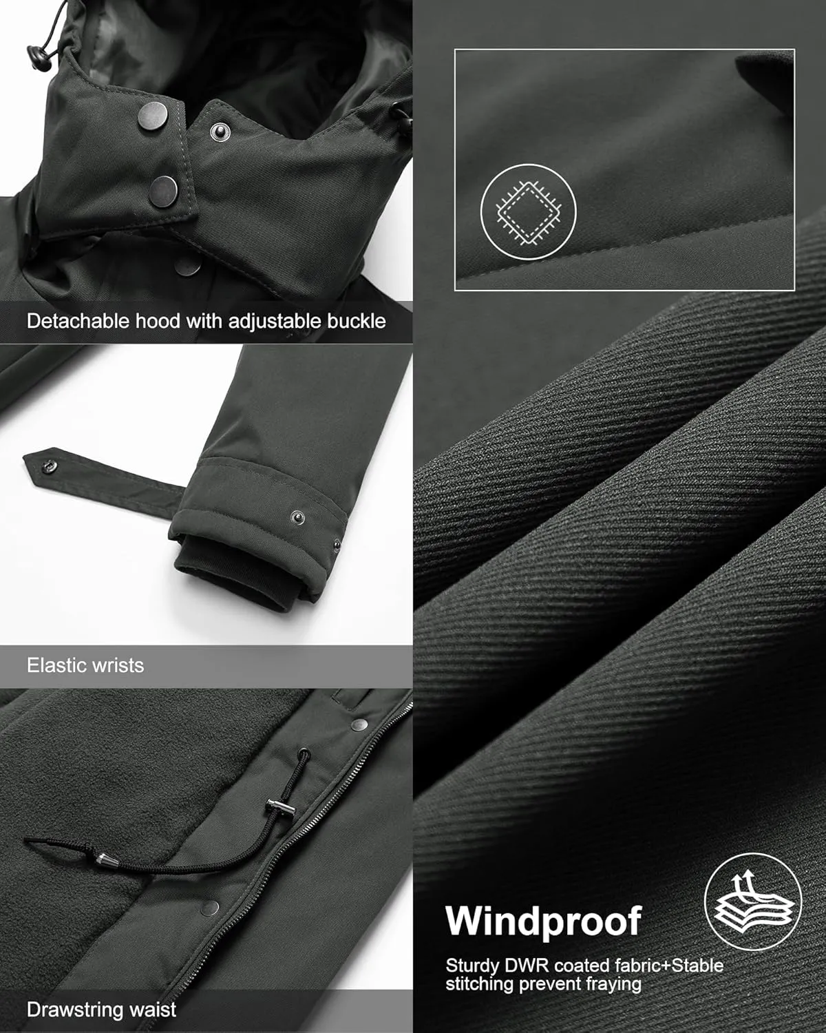 Chrisuno Women's Plus Size Winter Coat Insulated Military Parka Jacket Waterproof Fleece Lined Thickened Detachable Hood