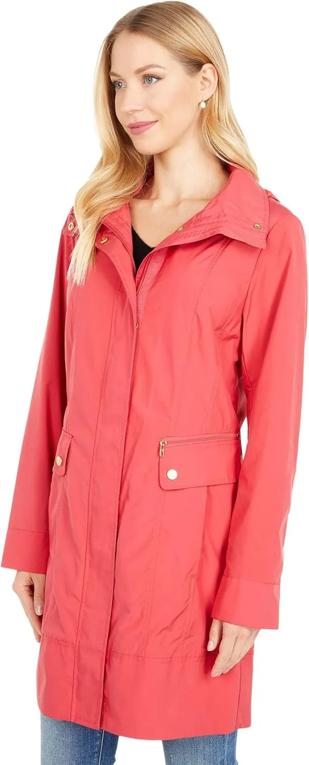 Cole Haan Women's Packable Hooded Rain Jacket with Bow