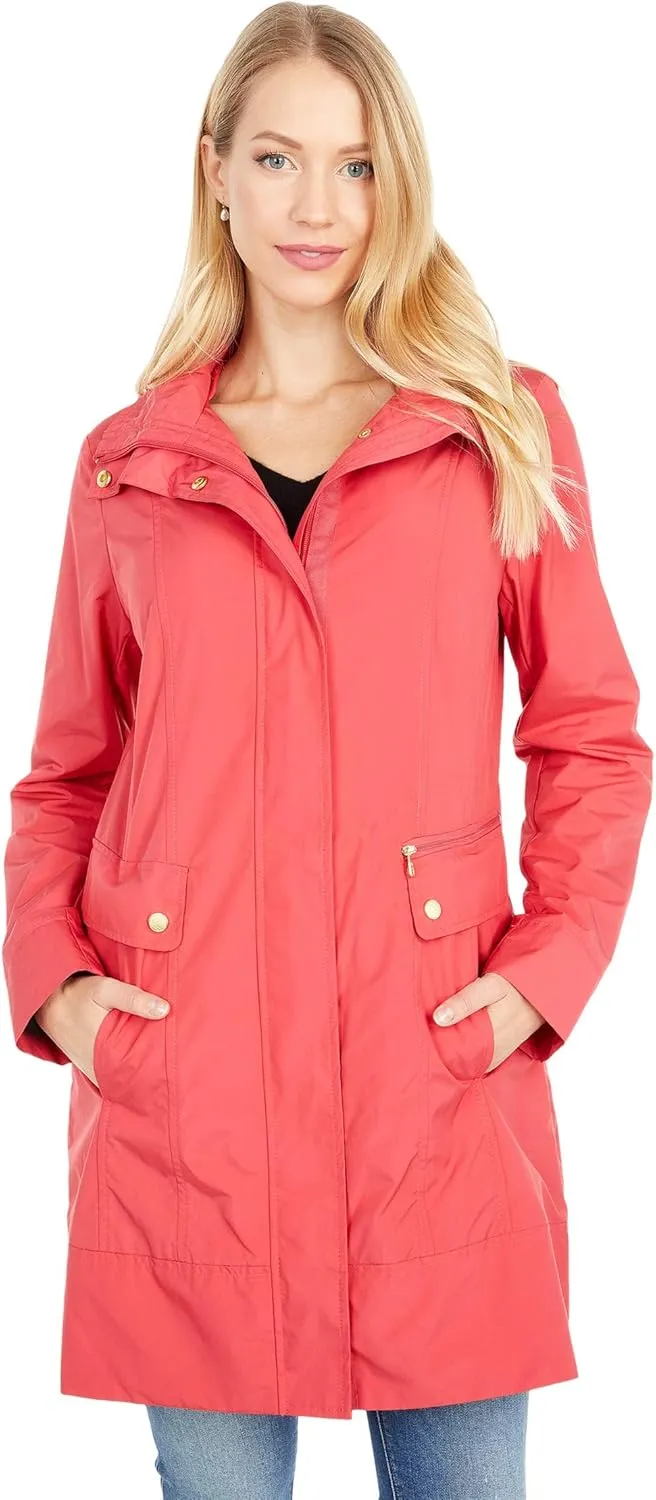 Cole Haan Women's Packable Hooded Rain Jacket with Bow