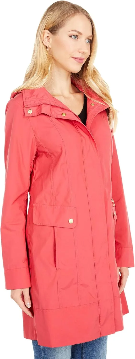 Cole Haan Women's Packable Hooded Rain Jacket with Bow