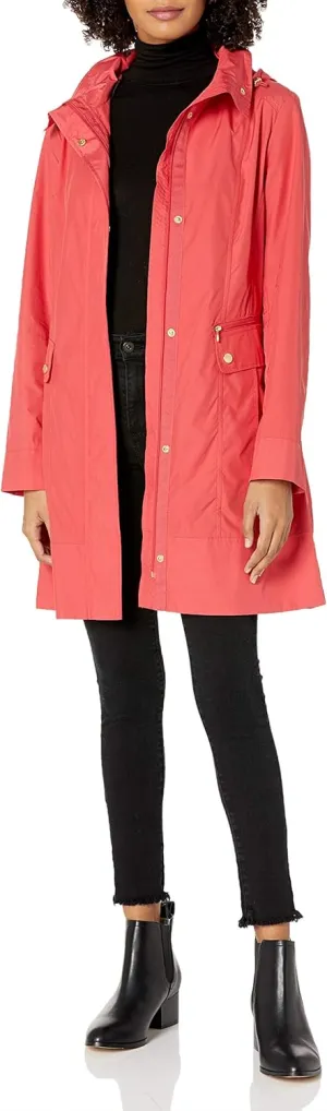 Cole Haan Women's Packable Hooded Rain Jacket with Bow
