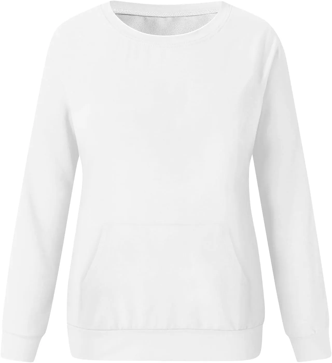 Crew Neck Sweatshirts Women Fleece Long Sleeve Cute Sweatshirts No Hooded Preppy Soft Tunic Hoodie with Pockets