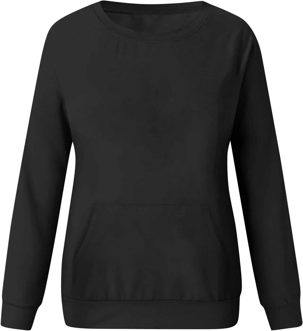 Crew Neck Sweatshirts Women Fleece Long Sleeve Cute Sweatshirts No Hooded Preppy Soft Tunic Hoodie with Pockets
