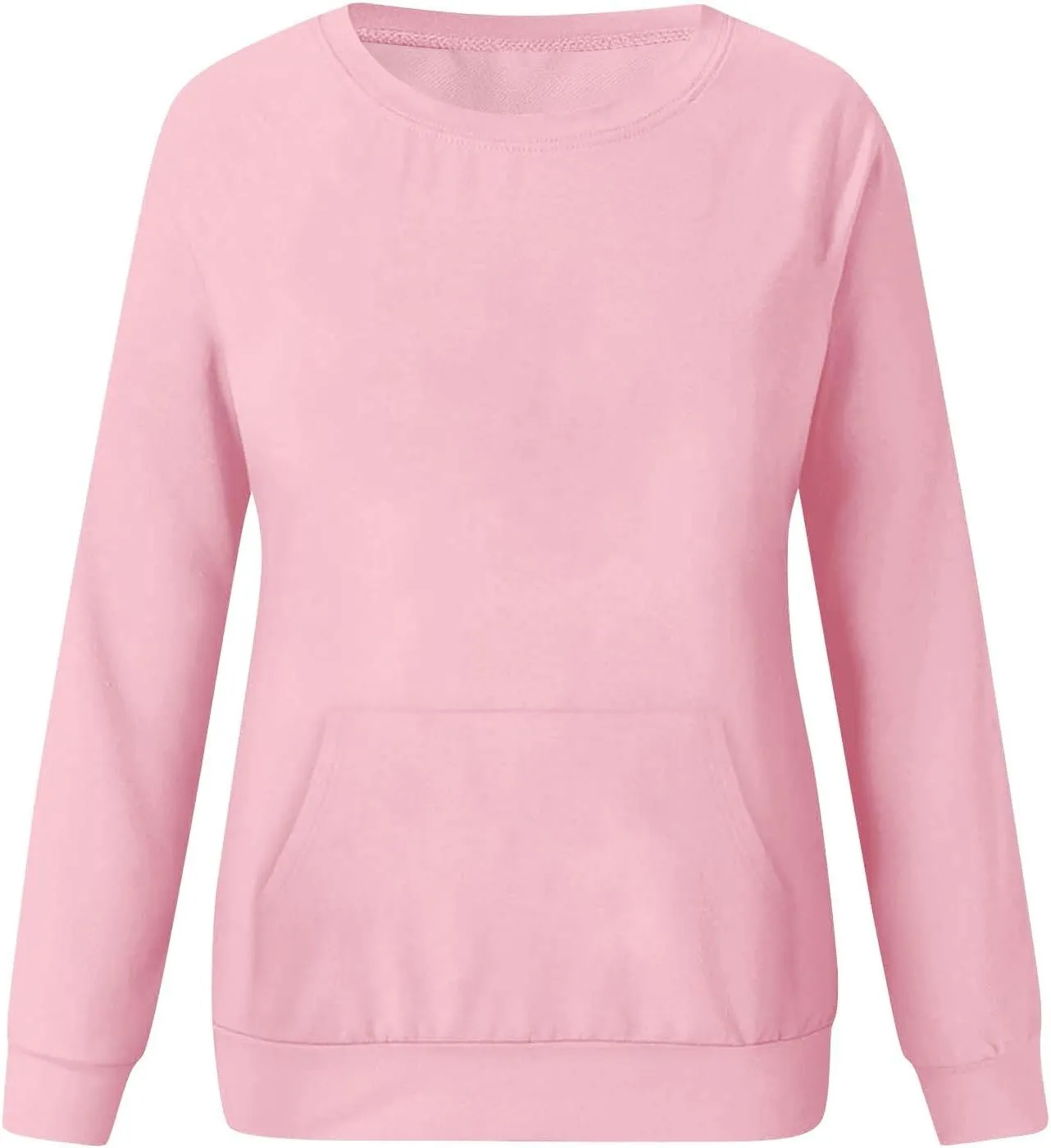 Crew Neck Sweatshirts Women Fleece Long Sleeve Cute Sweatshirts No Hooded Preppy Soft Tunic Hoodie with Pockets