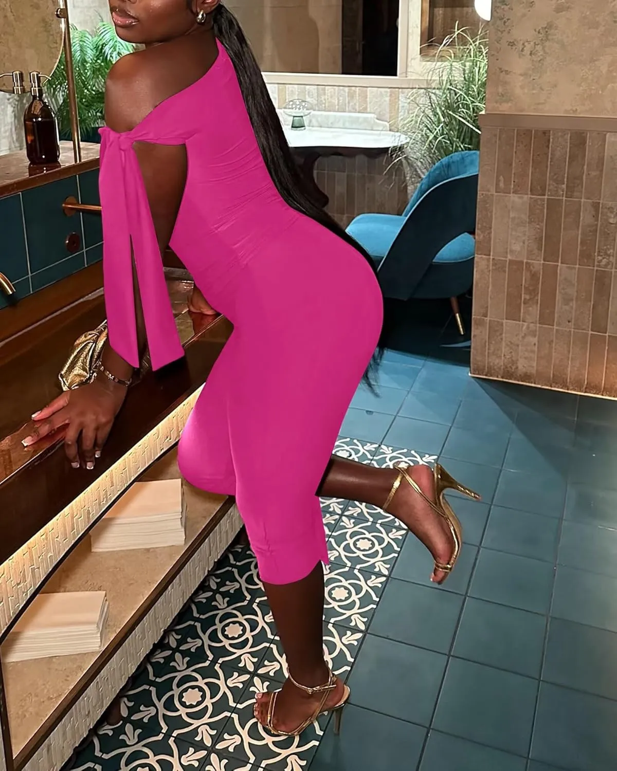 CXXQ Sexy 2 Piece Outfits Off Shoulder Self Tie Crop Tops and Capri Legging Set Tracksuits Clubwear