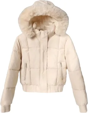 Dcvmvmn Women's Short Down Parkas Coat Winter Fleece Thickened Cotton-Padded Jacket Puffer Outerwear White