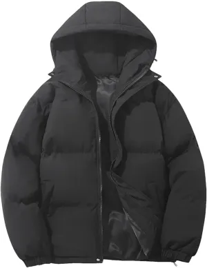 Dcvmvmn Women's Warm Puffer Jacket Hooded Short Parkas Coat Casual Thicken Cotton-Padded Outwear Black