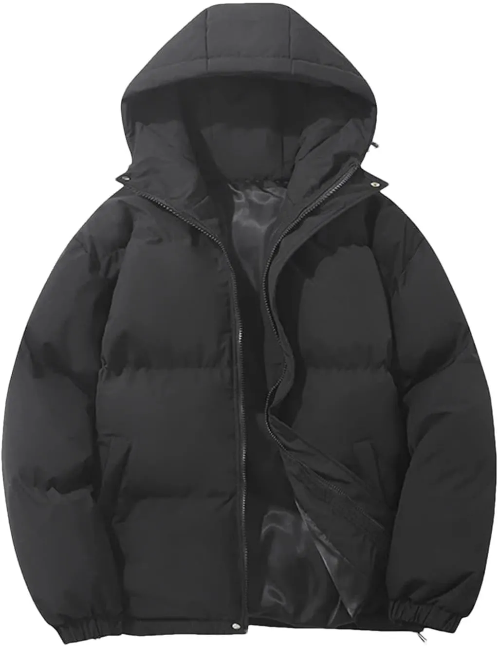 Dcvmvmn Women's Warm Puffer Jacket Hooded Short Parkas Coat Casual Thicken Cotton-Padded Outwear Black