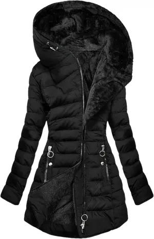 Dcvmvmn Women's Winter Down Jacket Casual Hooded Cotton Outerwears Padded Puffer Parkas Coats Black