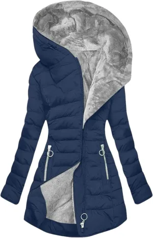 Dcvmvmn Women's Winter Down Jacket Casual Hooded Cotton Outerwears Padded Puffer Parkas Coats Blue