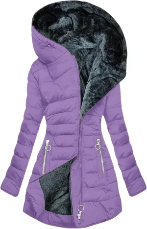 Dcvmvmn Women's Winter Down Jacket Casual Hooded Cotton Outerwears Padded Puffer Parkas Coats Purple