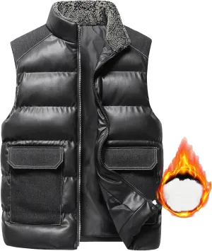 DGHM-JLMY Men Bright Patch Pocket Winter Warm Vest Shiny Cotton Padded Sleeveless Coat Metallic Solid Warm Thicken Waistcoat