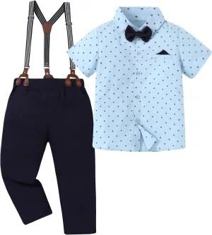 DISAUR Boys Suits 3 Pieces Formal Dress Shirt with Bowtie Suspender Pants Boy Gentleman Outfits Set 4-8 Years