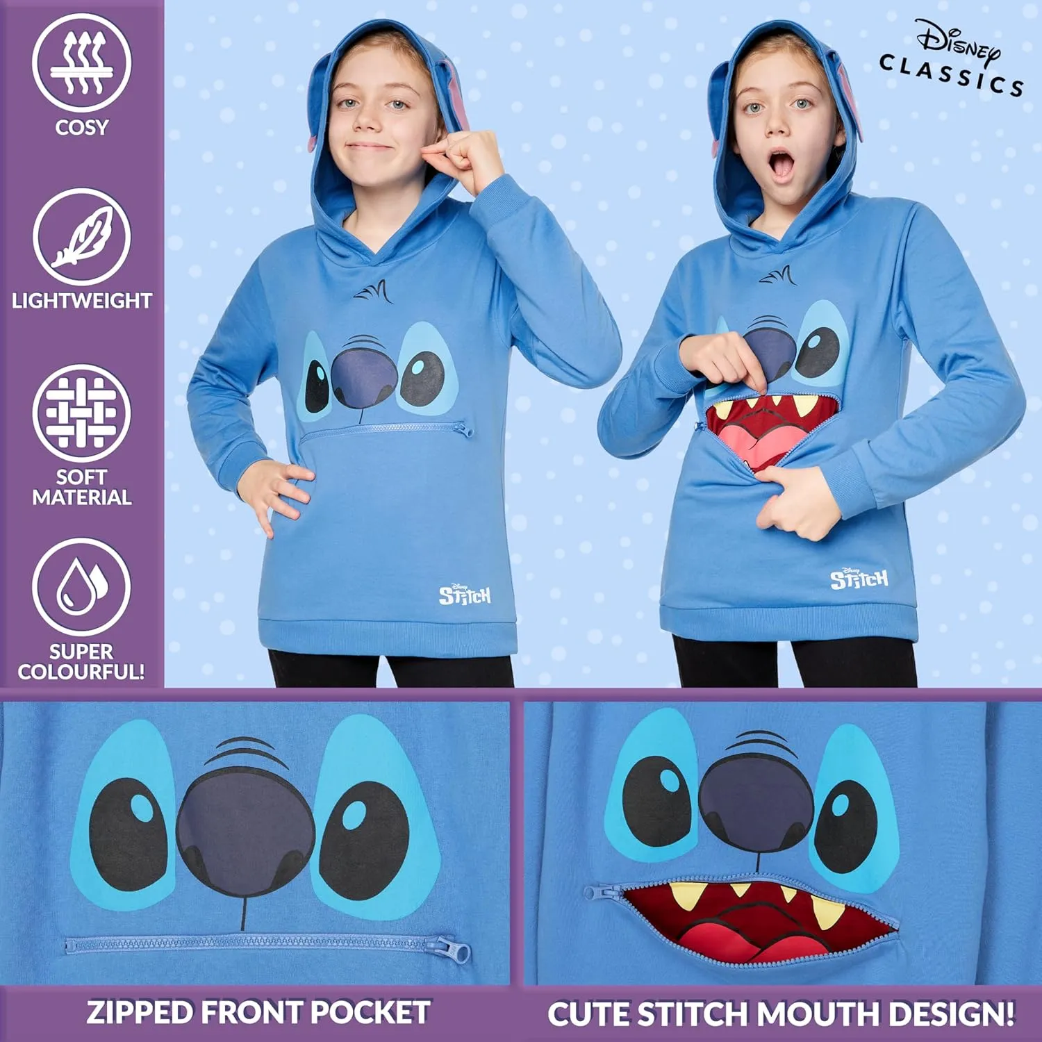 Disney Stitch Hoodie for Girls Teens Soft Hooded Sweatshirt Warm Pullover Sweater Activewear Sports Youth Hoodie Stitch Gifts