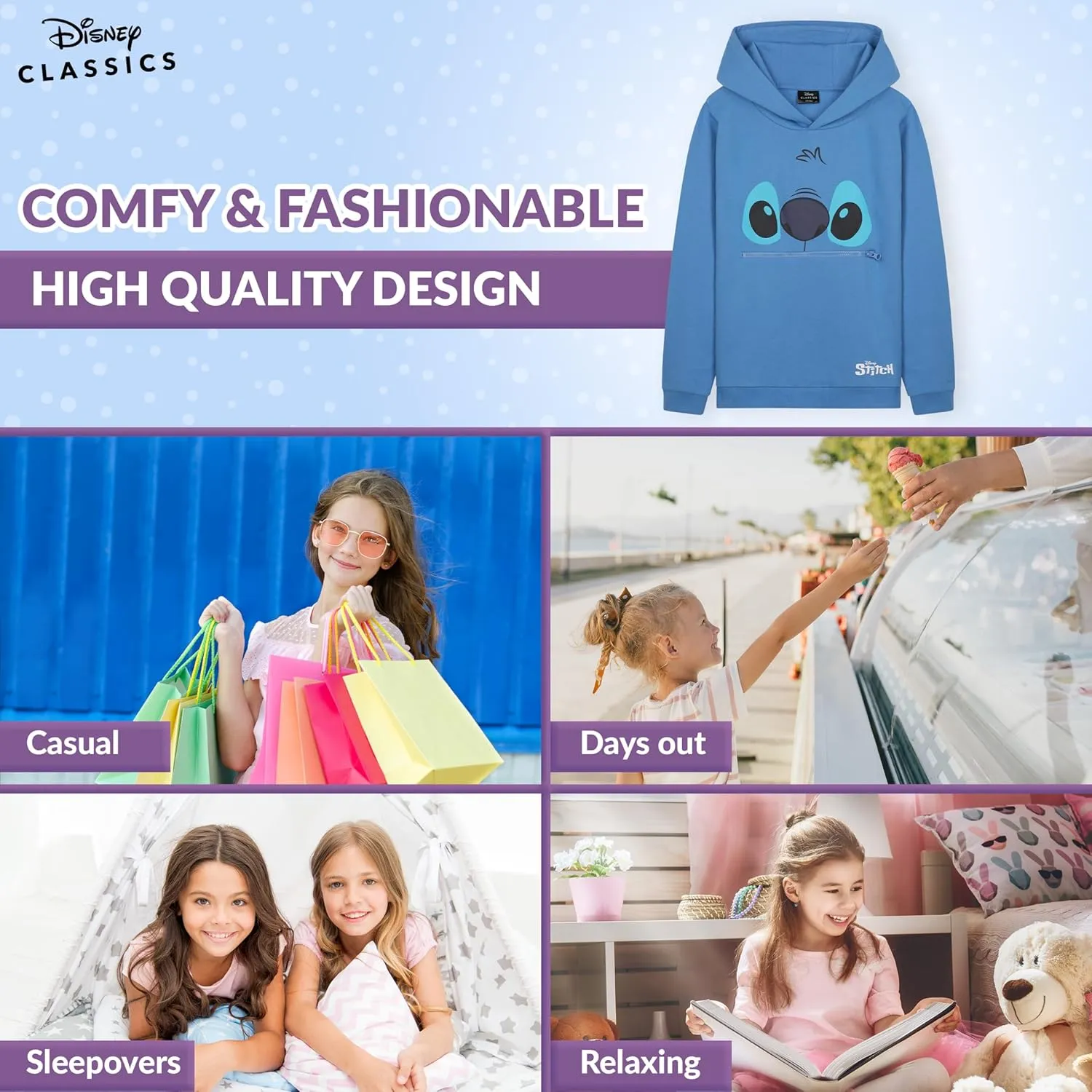 Disney Stitch Hoodie for Girls Teens Soft Hooded Sweatshirt Warm Pullover Sweater Activewear Sports Youth Hoodie Stitch Gifts