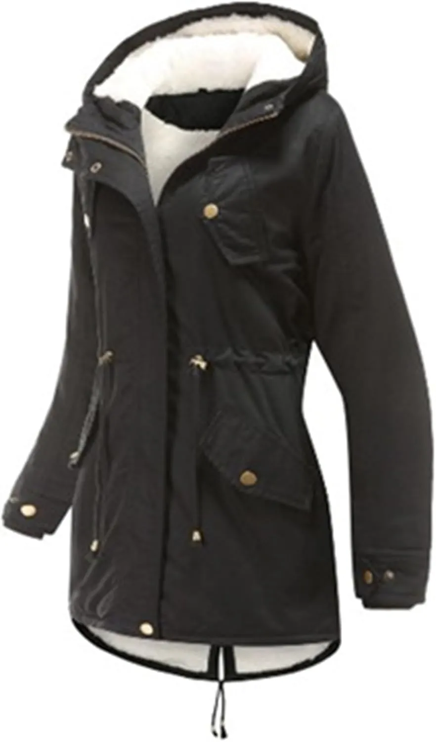 EFOFEI Women Winter Thick Jacket Removable Hood Warm Faux Fur Collar Parkas Polar Fleece Lined Parka with Pockets
