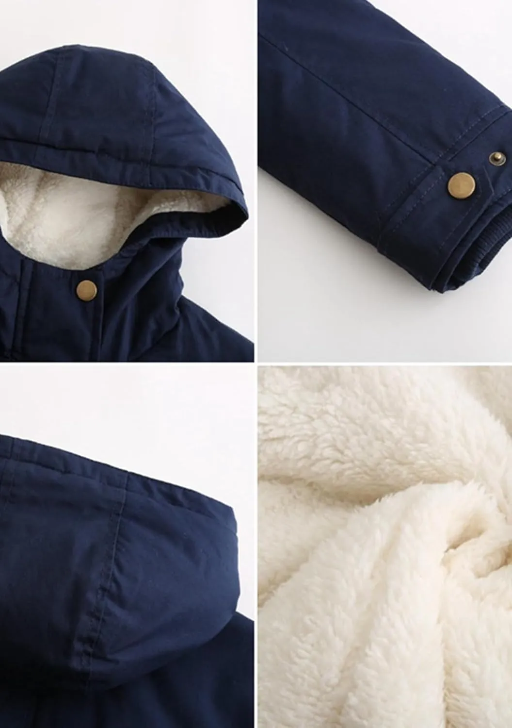 EFOFEI Women Winter Thick Jacket Removable Hood Warm Faux Fur Collar Parkas Polar Fleece Lined Parka with Pockets