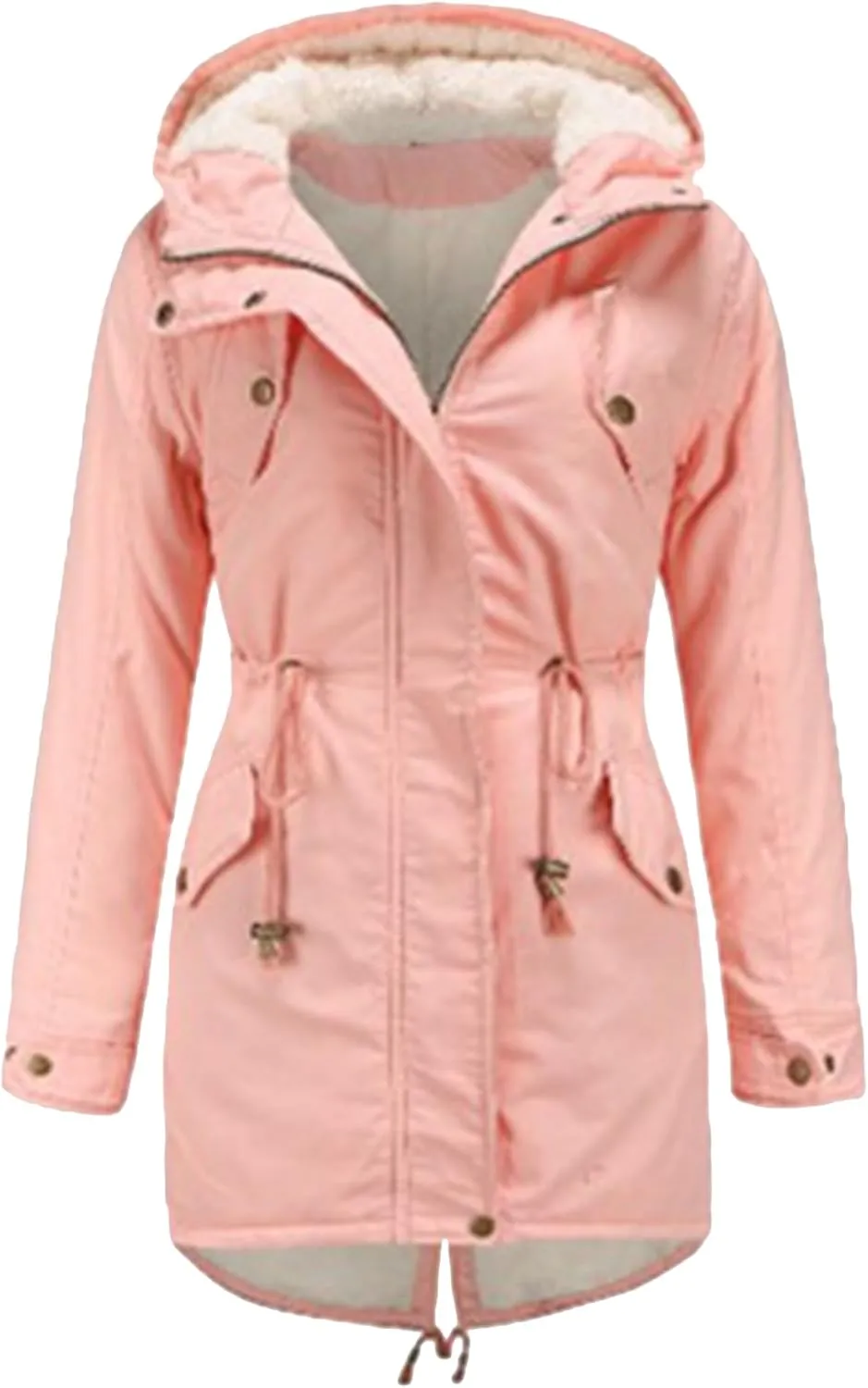 EFOFEI Women Winter Thick Jacket Removable Hood Warm Faux Fur Collar Parkas Polar Fleece Lined Parka with Pockets