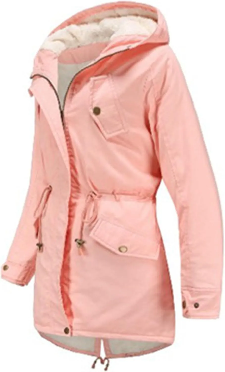 EFOFEI Women Winter Thick Jacket Removable Hood Warm Faux Fur Collar Parkas Polar Fleece Lined Parka with Pockets