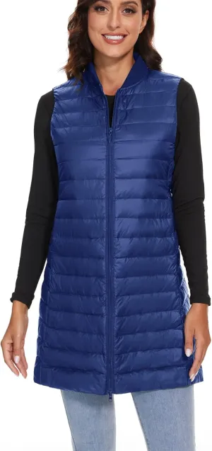 ELFJOY Long Puffer Vest Women Sleeveless Down Vest Women with Zipper Winter Lightweight Womens Vests Outerwear