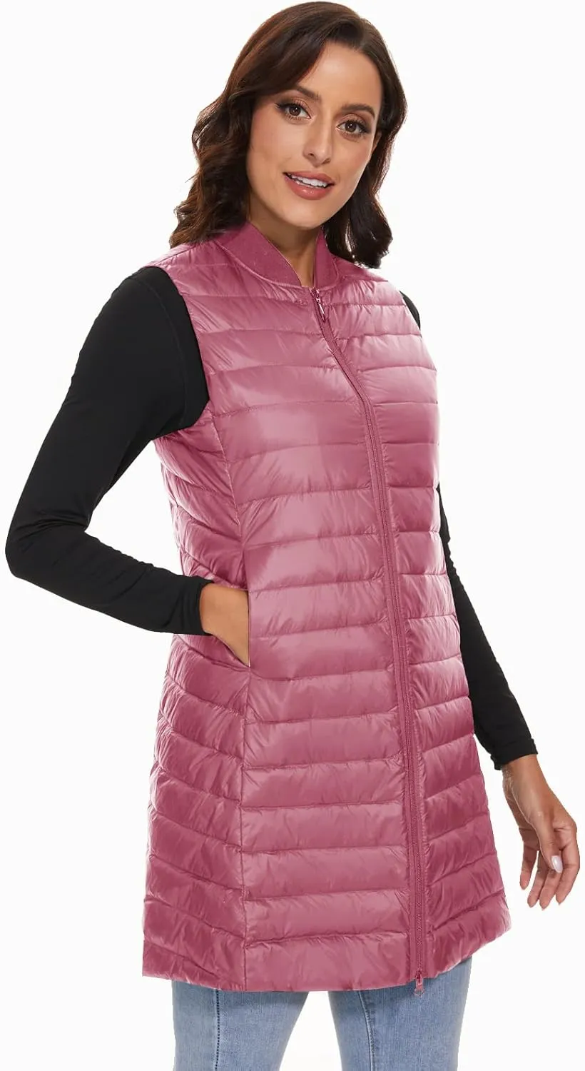 ELFJOY Long Puffer Vest Women Sleeveless Down Vest Women with Zipper Winter Lightweight Womens Vests Outerwear
