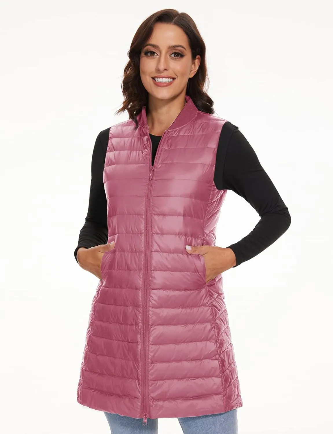 ELFJOY Long Puffer Vest Women Sleeveless Down Vest Women with Zipper Winter Lightweight Womens Vests Outerwear