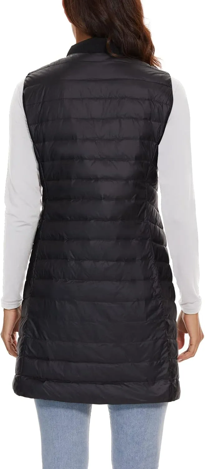 ELFJOY Long Puffer Vest Women Sleeveless Down Vest Women with Zipper Winter Lightweight Womens Vests Outerwear
