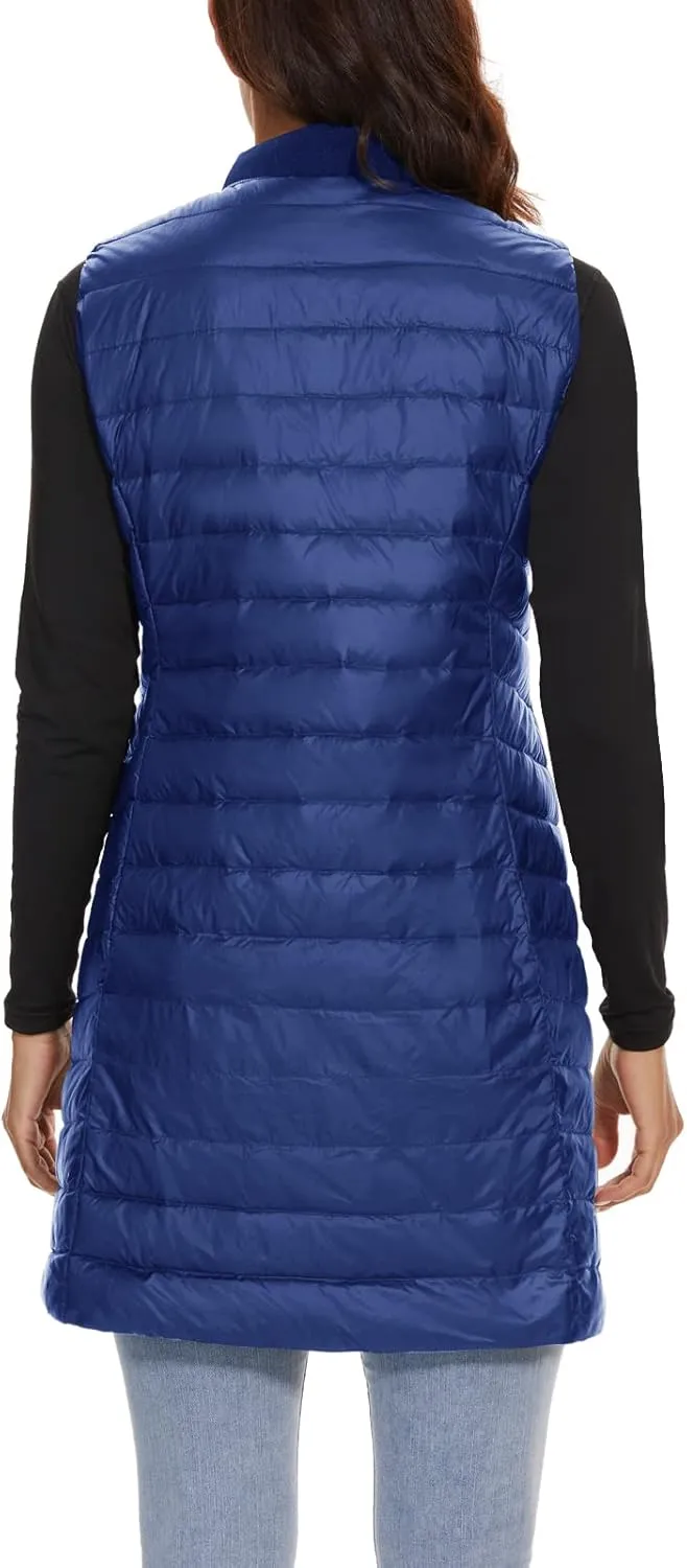 ELFJOY Long Puffer Vest Women Sleeveless Down Vest Women with Zipper Winter Lightweight Womens Vests Outerwear