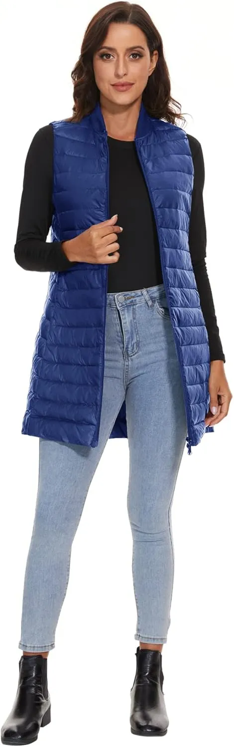 ELFJOY Long Puffer Vest Women Sleeveless Down Vest Women with Zipper Winter Lightweight Womens Vests Outerwear