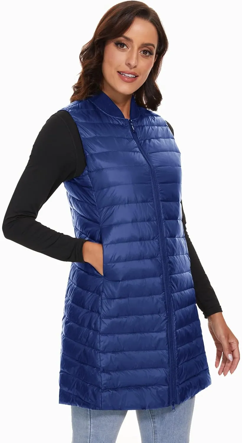 ELFJOY Long Puffer Vest Women Sleeveless Down Vest Women with Zipper Winter Lightweight Womens Vests Outerwear
