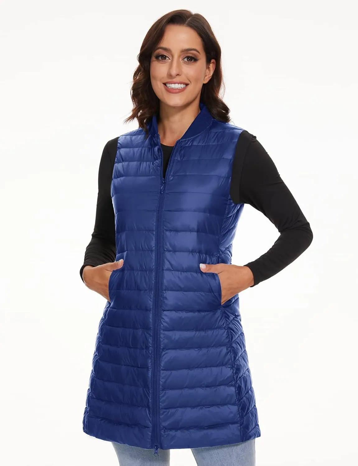 ELFJOY Long Puffer Vest Women Sleeveless Down Vest Women with Zipper Winter Lightweight Womens Vests Outerwear
