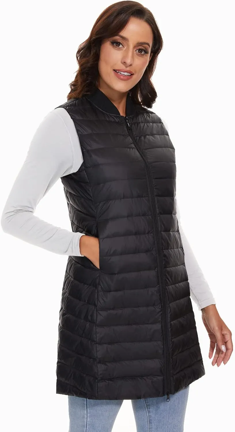ELFJOY Long Puffer Vest Women Sleeveless Down Vest Women with Zipper Winter Lightweight Womens Vests Outerwear