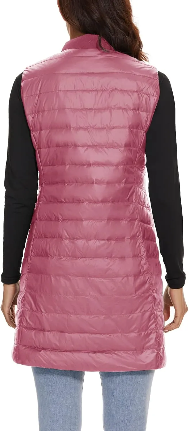 ELFJOY Long Puffer Vest Women Sleeveless Down Vest Women with Zipper Winter Lightweight Womens Vests Outerwear