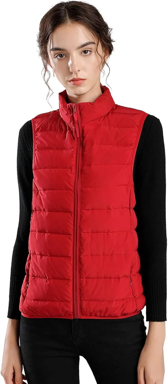 ELFJOY Winter Puffer Vest Women Lightweight Sleeveless Down Vest Stand Collar Womens Vests Outerwear Zip up Padded Gielt