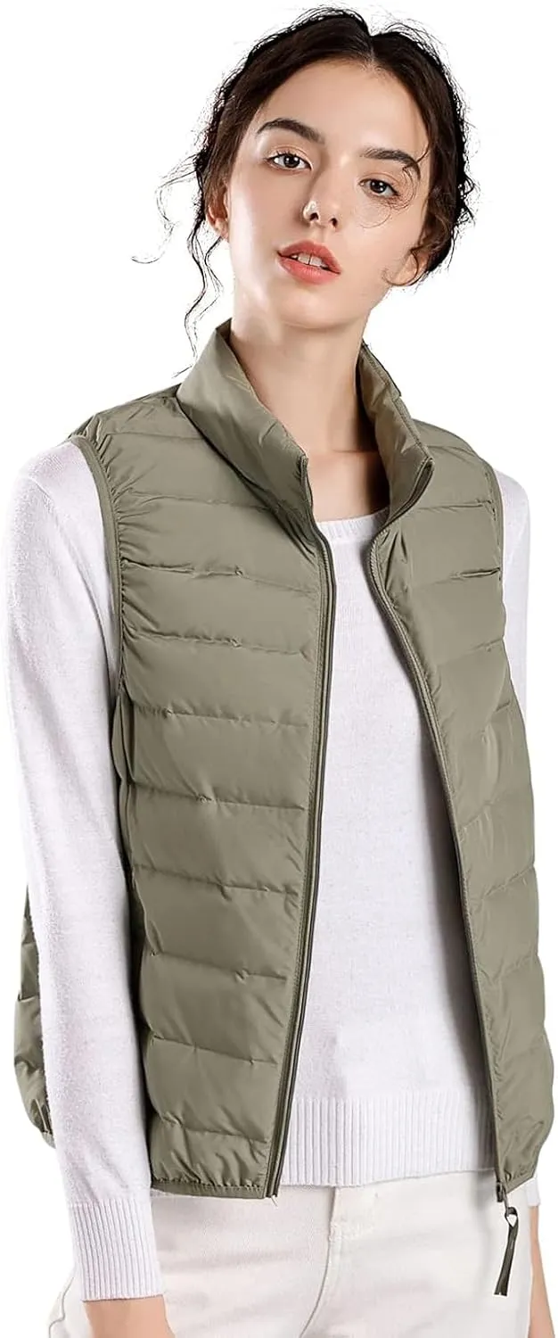 ELFJOY Winter Puffer Vest Women Lightweight Sleeveless Down Vest Stand Collar Womens Vests Outerwear Zip up Padded Gielt