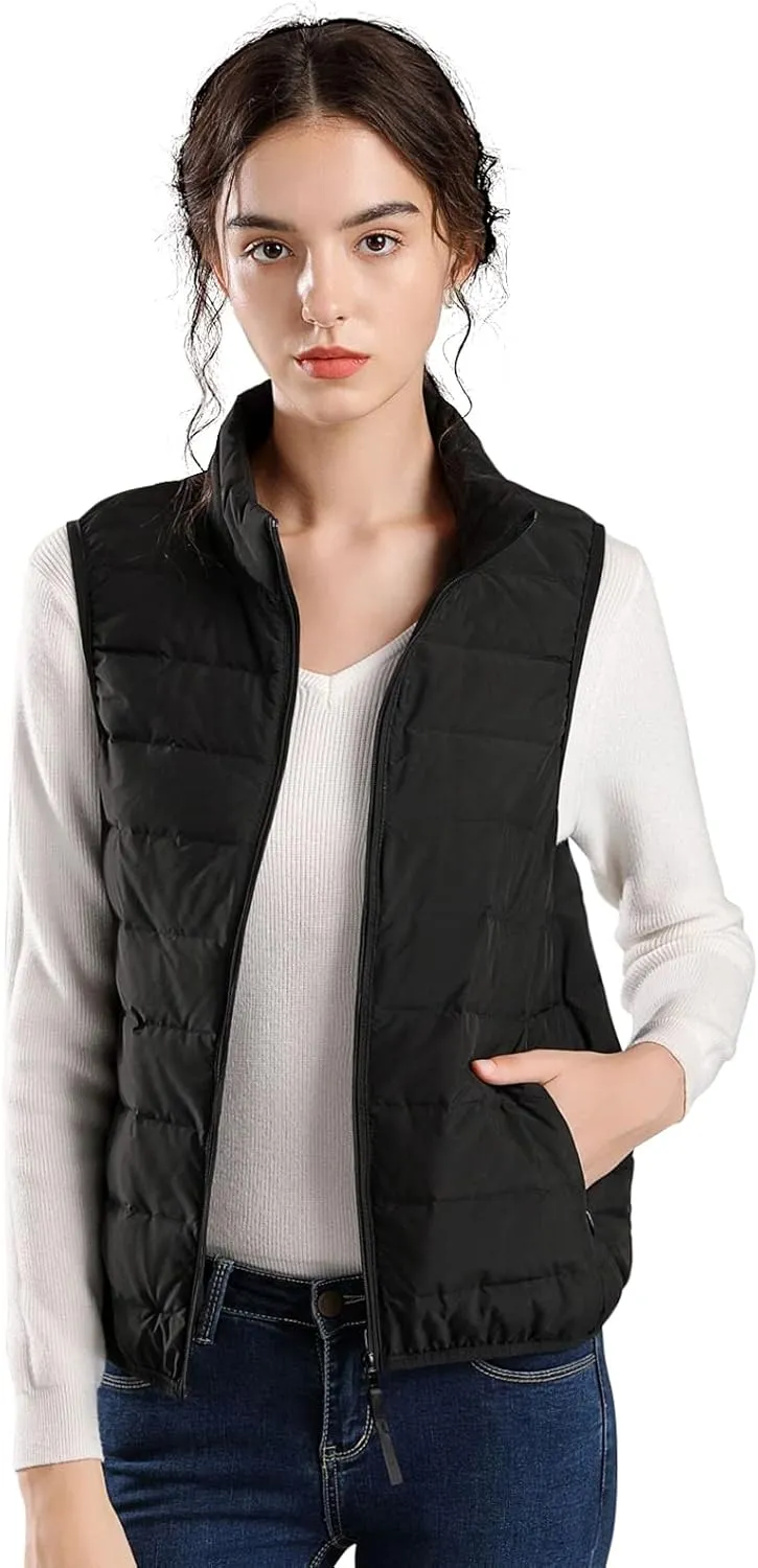 ELFJOY Winter Puffer Vest Women Lightweight Sleeveless Down Vest Stand Collar Womens Vests Outerwear Zip up Padded Gielt