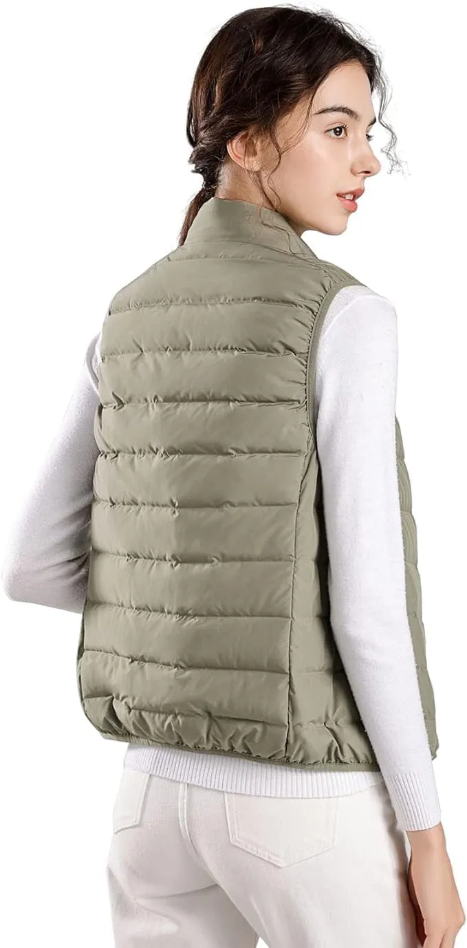ELFJOY Winter Puffer Vest Women Lightweight Sleeveless Down Vest Stand Collar Womens Vests Outerwear Zip up Padded Gielt