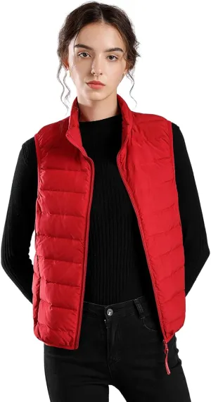 ELFJOY Winter Puffer Vest Women Lightweight Sleeveless Down Vest Stand Collar Womens Vests Outerwear Zip up Padded Gielt