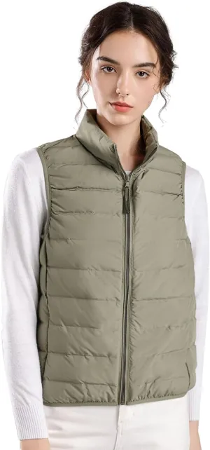 ELFJOY Winter Puffer Vest Women Lightweight Sleeveless Down Vest Stand Collar Womens Vests Outerwear Zip up Padded Gielt