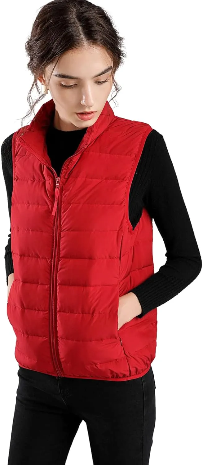 ELFJOY Winter Puffer Vest Women Lightweight Sleeveless Down Vest Stand Collar Womens Vests Outerwear Zip up Padded Gielt