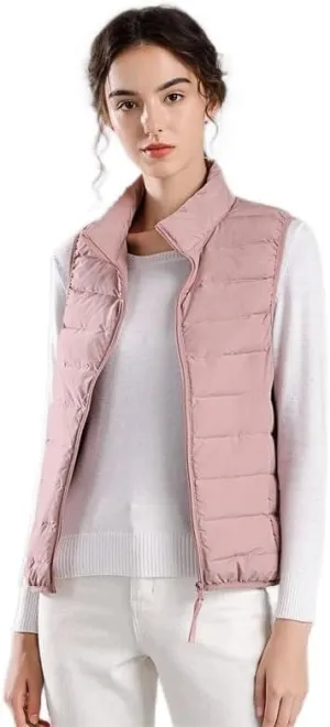 ELFJOY Winter Puffer Vest Women Lightweight Sleeveless Down Vest Stand Collar Womens Vests Outerwear Zip up Padded Gielt