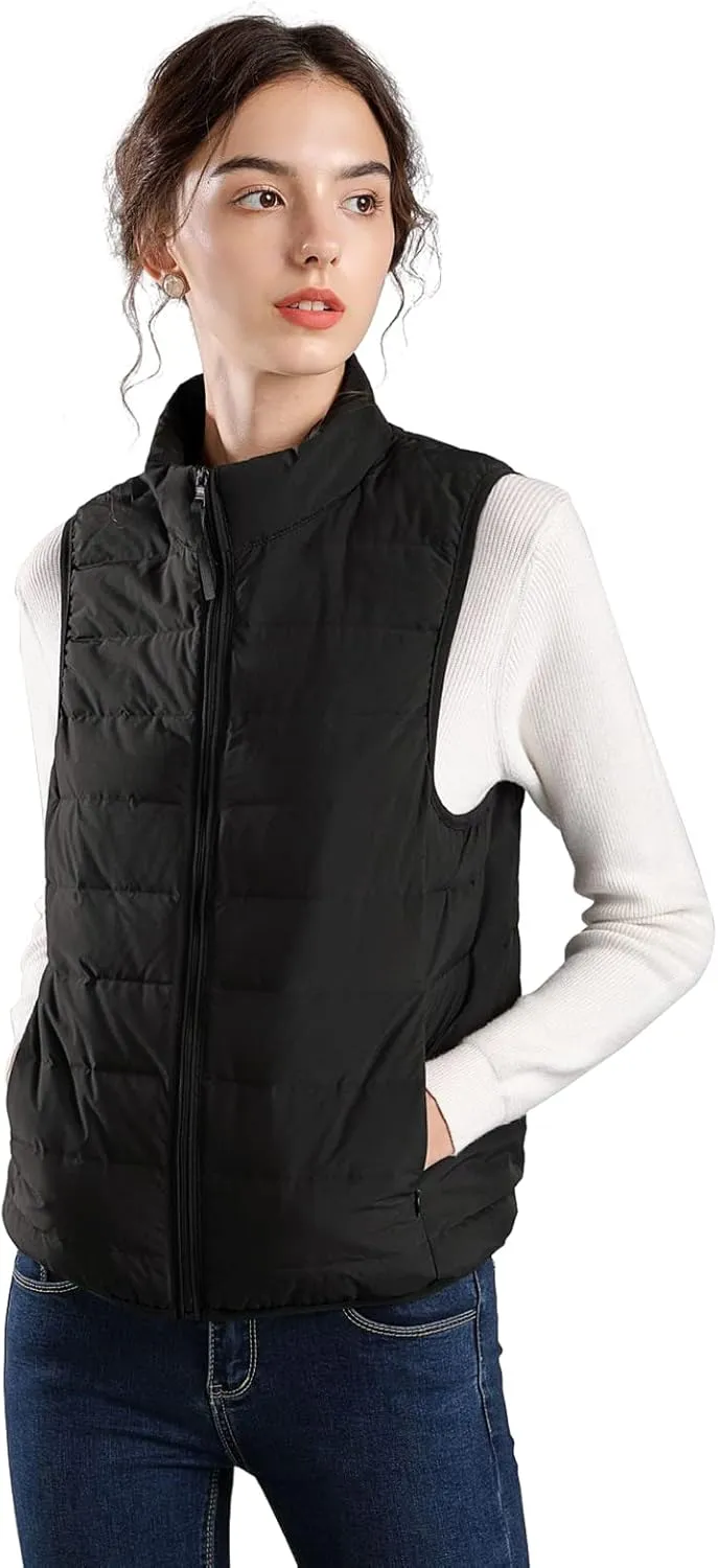ELFJOY Winter Puffer Vest Women Lightweight Sleeveless Down Vest Stand Collar Womens Vests Outerwear Zip up Padded Gielt