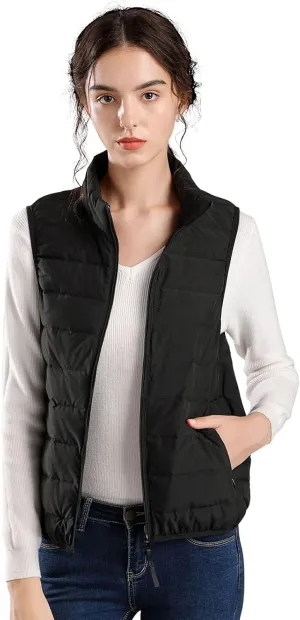 ELFJOY Winter Puffer Vest Women Lightweight Sleeveless Down Vest Stand Collar Womens Vests Outerwear Zip up Padded Gielt