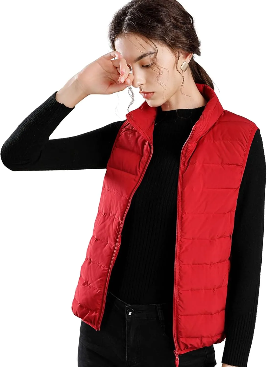 ELFJOY Winter Puffer Vest Women Lightweight Sleeveless Down Vest Stand Collar Womens Vests Outerwear Zip up Padded Gielt